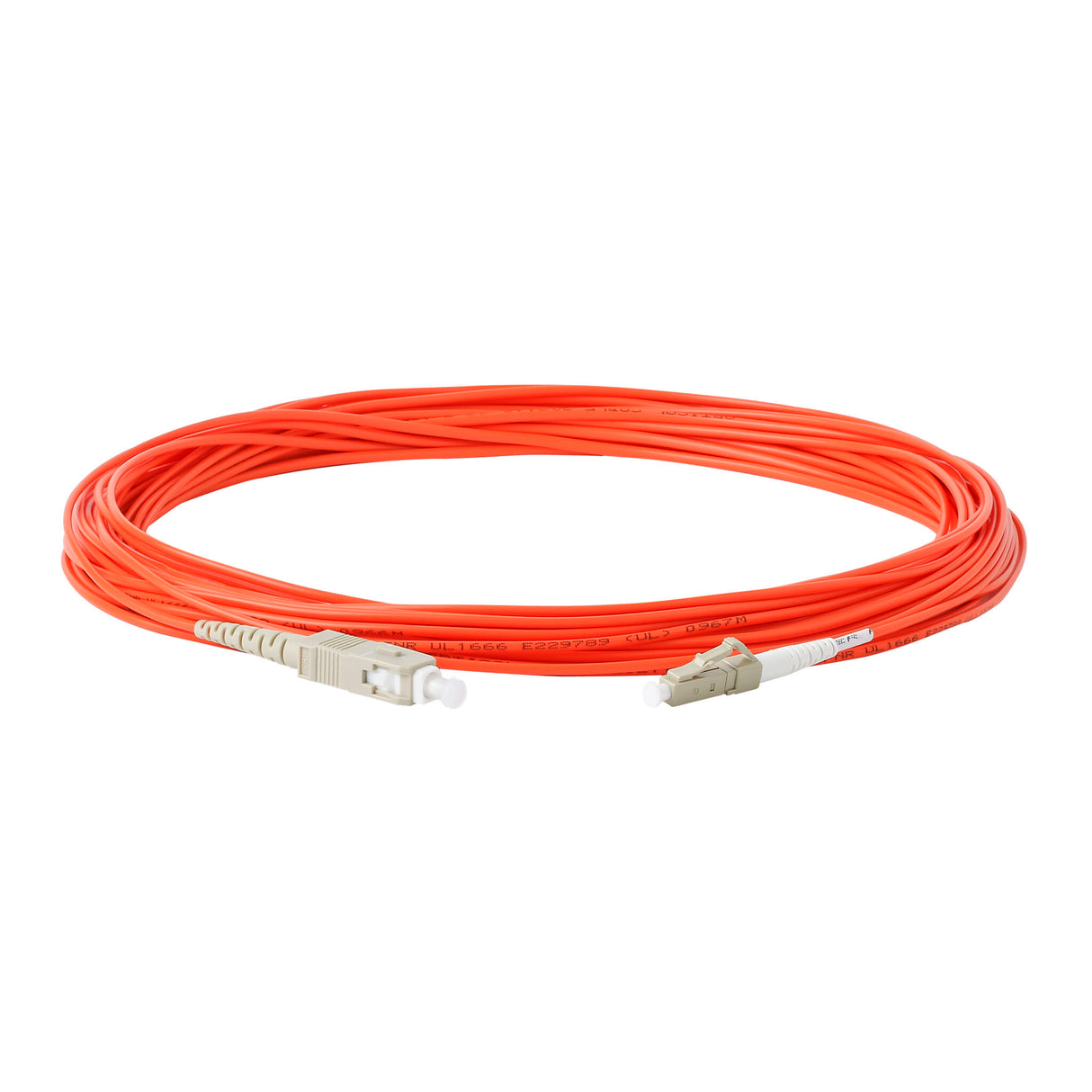 TAA Compliant Fiber Patch Cable | 0.2dB SC/UPC to LC/UPC Multimode OM1 Simplex  | Corning InfiniCor 300 Optical 62.5 µm Multimode Fiber |  Orange OFNR Jacket