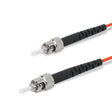 ST-ST multimode OM1 simplex fiber patch cable with Corning InfiniCor OM1 62.5/125um fiber, orange jacket, available in custom lengths. Ideal for data centers, enterprise networks, and server rooms.