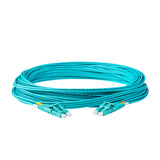 TAA Compliant Fiber Patch Cable | 0.2dB LC/UPC to LC/UPC Multimode OM3 Duplex  | Corning ClearCurve OM3 50 µm Laser-Optimized Fiber |  Aqua OFNR Jacket, Aqua  Connectors