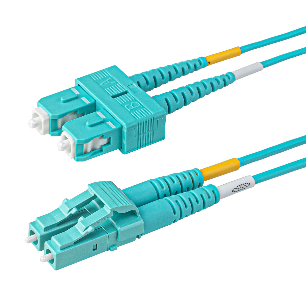 LC-SC multimode OM3 fiber patch cable with Corning OM3 50/125um optical fiber, available in custom lengths and specifications. Ideal for data centers, enterprise networks, and telecom rooms.