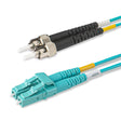 LC-ST multimode OM3 fiber patch cable with Corning OM3 50/125um optical fiber, available in custom lengths and specifications. Ideal for data centers, enterprise networks, and telecom rooms.