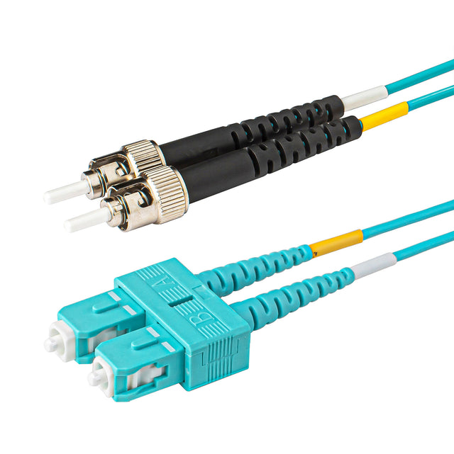 SC-ST multimode OM3 fiber patch cable with Corning OM3 50/125um optical fiber, available in custom lengths and specifications. Ideal for data centers, enterprise networks, and telecom rooms.