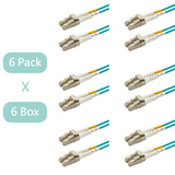 Bundle Deal – 0.2dB LC/UPC to LC/UPC Multimode OM3 Duplex Fiber Patch Cable | Corning ClearCurve OM3 50 µm Laser-Optimized Fiber |  Aqua Jacket, Beige  Connectors | 1 Foot | 6-Pack