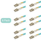 Bundle Deal – 0.2dB LC/UPC to LC/UPC Multimode OM3 Duplex Fiber Patch Cable | Corning ClearCurve OM3 50 µm Laser-Optimized Fiber |  Aqua Jacket, Beige  Connectors | 1 Foot | 6-Pack