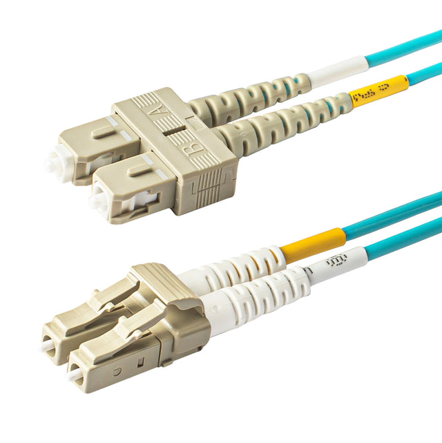LC-SC multimode OM3 fiber patch cable with Corning OM3 50/125um optical fiber, available in custom lengths and specifications. Ideal for data centers, enterprise networks, and telecom rooms.