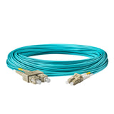 Low Loss 0.15dB LC/UPC to SC/UPC Multimode OM4 Duplex Fiber Patch Cable | Corning ClearCurve OM4 50 µm Laser-Optimized Fiber |  Aqua OFNP Jacket, Beige  Connectors