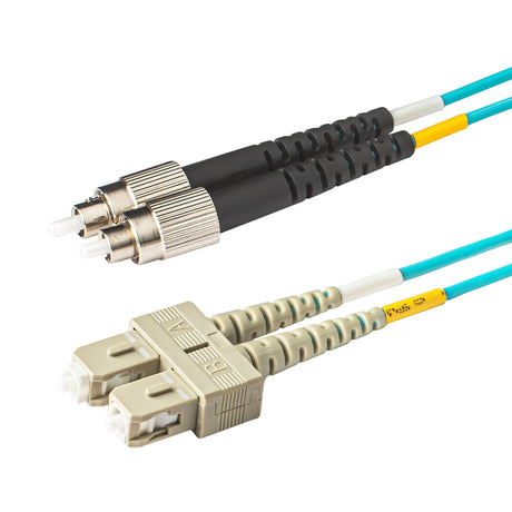 SC-FC multimode OM3 fiber patch cable with Corning OM3 50/125um optical fiber, available in custom lengths and specifications. Ideal for data centers, enterprise networks, and telecom rooms.