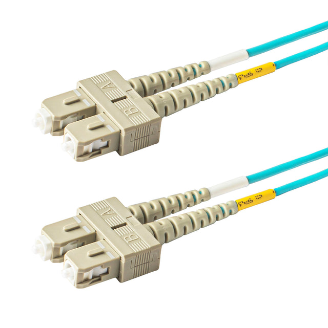 SC-SC multimode OM3 fiber patch cable with Corning OM3 50/125um optical fiber, available in custom lengths and specifications. Ideal for data centers, enterprise networks, and telecom rooms.