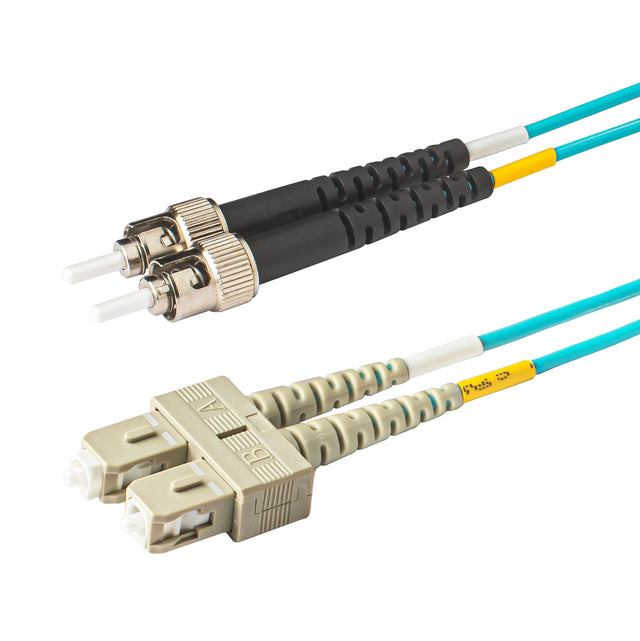 SC-ST multimode OM3 fiber patch cable with Corning OM3 50/125um optical fiber, available in custom lengths and specifications. Ideal for data centers, enterprise networks, and telecom rooms.