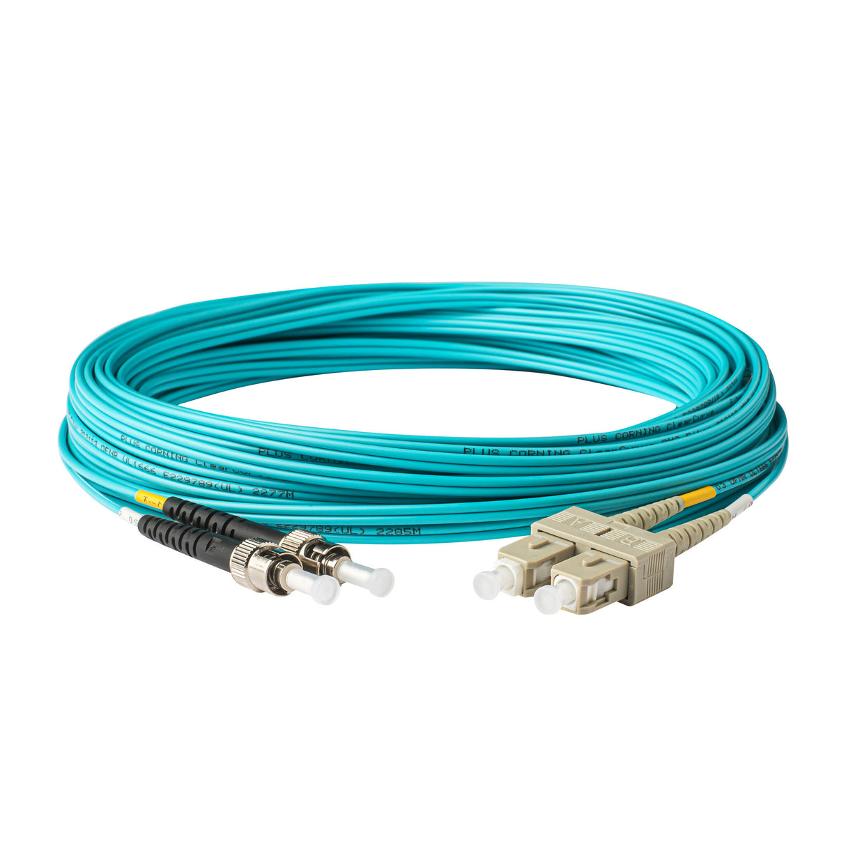 0.2dB SC/UPC to ST/UPC Multimode OM3 Duplex Fiber Patch Cable | Corning ClearCurve OM3 50 µm Laser-Optimized Fiber |  Aqua LSZH Jacket, Beige  Connectors