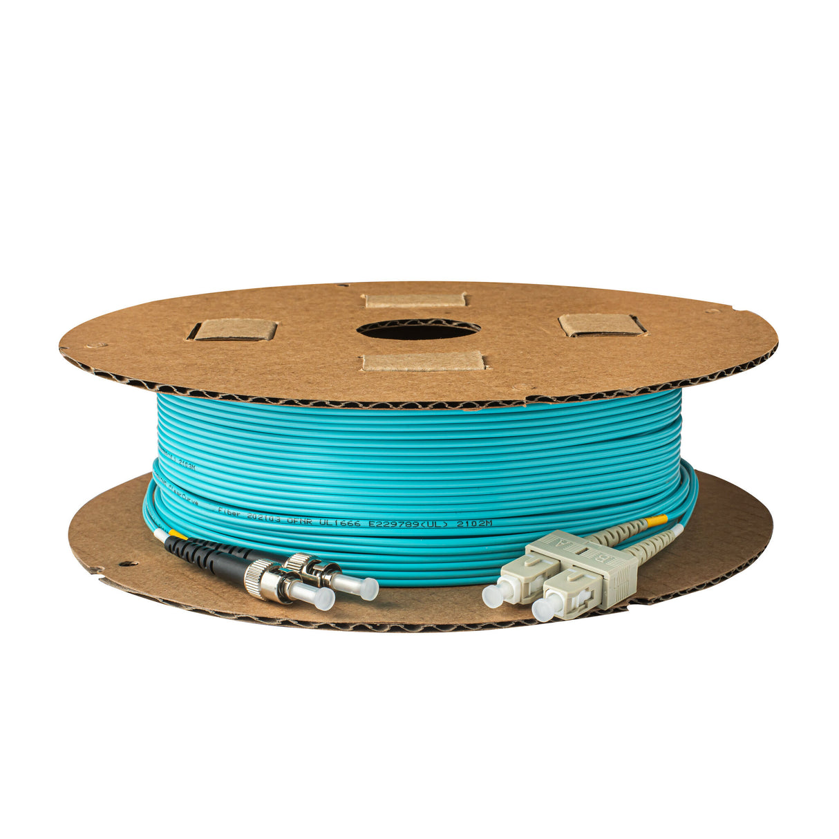 0.2dB SC/UPC to ST/UPC Multimode OM3 Duplex Fiber Patch Cable | Corning ClearCurve OM3 50 µm Laser-Optimized Fiber |  Aqua LSZH Jacket, Beige  Connectors
