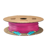 TAA Compliant Fiber Patch Cable | 0.2dB LC/UPC to LC/UPC Multimode OM4 Duplex  | Corning ClearCurve OM4 50 µm Laser-Optimized Fiber |  Magenta OFNR Jacket, Aqua  Connectors