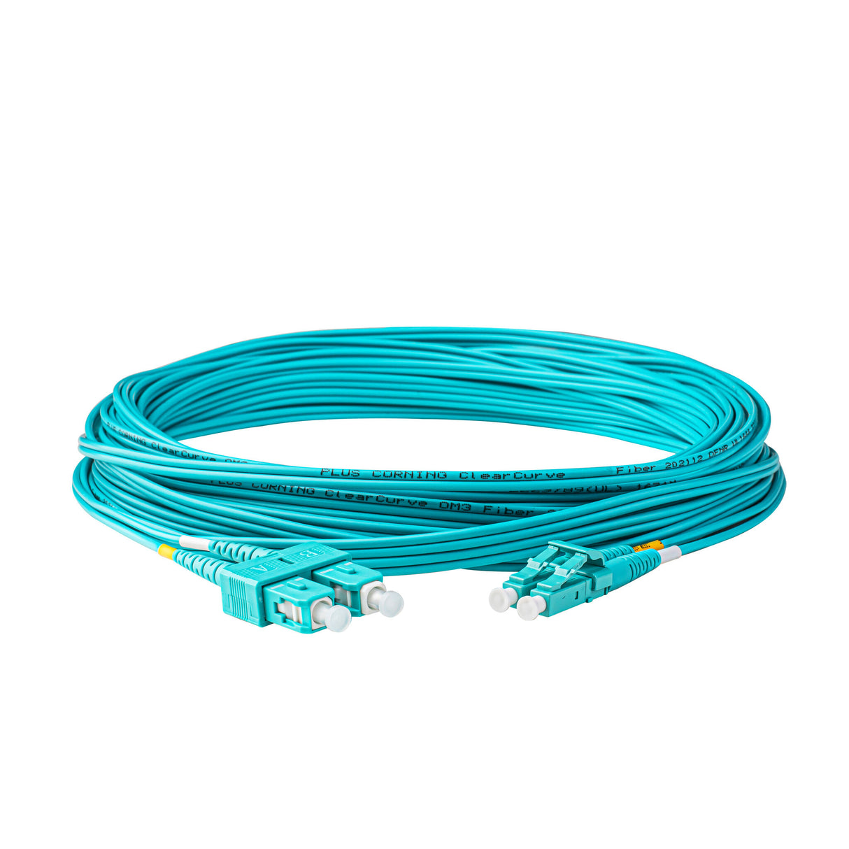Ultra Low Loss 0.1dB LC/UPC to SC/UPC Multimode OM4 Duplex Fiber Patch Cable | Corning ClearCurve OM4 50 µm Laser-Optimized Fiber |  Aqua OFNP Jacket, Aqua  Connectors