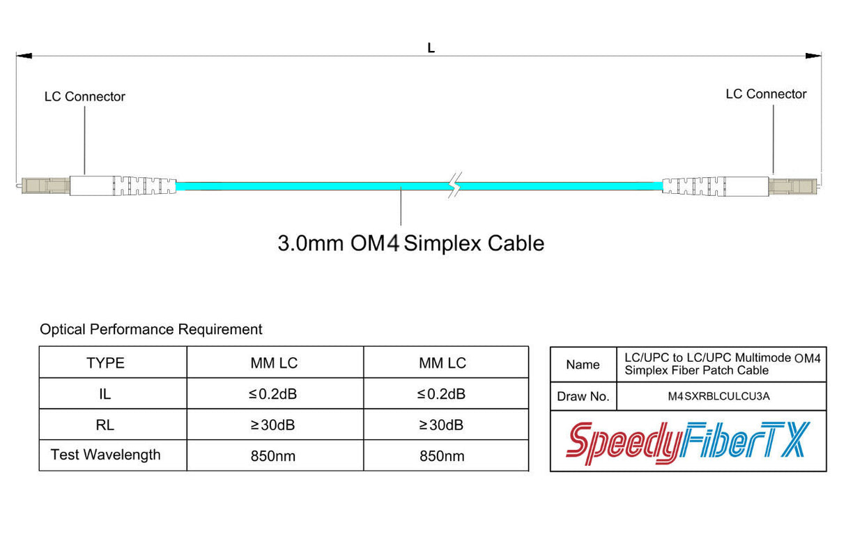 TAA Compliant Fiber Patch Cable | 0.2dB LC/UPC to LC/UPC Multimode OM4 Simplex  | Corning ClearCurve OM4 50 µm Laser-Optimized Fiber |  Aqua OFNR Jacket, Beige  Connectors