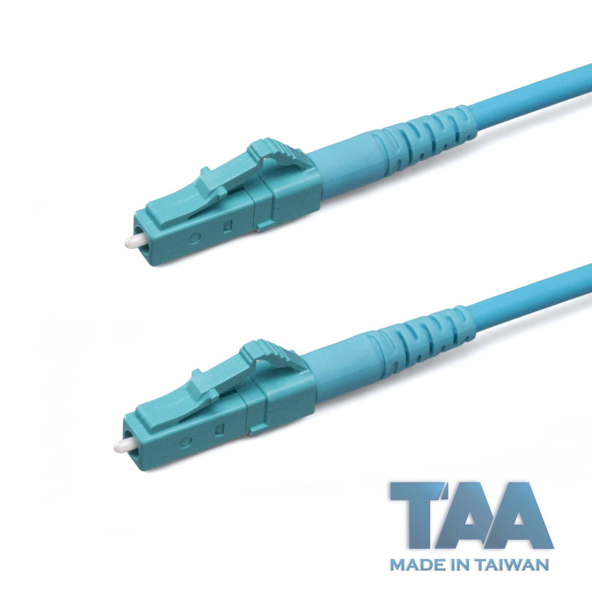 TAA合規 | 電信級 0.2dB  LC/UPC to LC/UPC 多模 OM4 單工光纖跳線 | 康寧纖芯 |  水綠色 OFNR 外被, 水綠色接頭