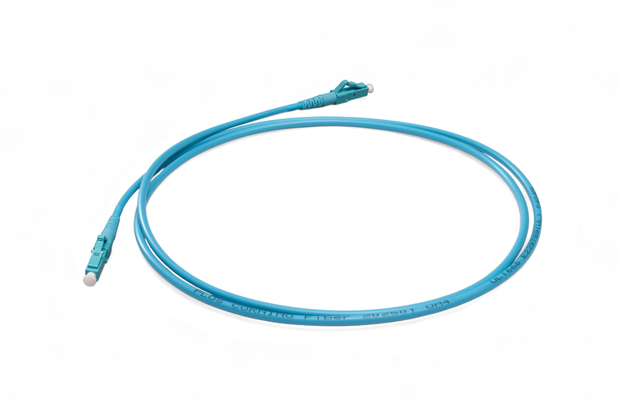 TAA Compliant Fiber Patch Cable | 0.2dB LC/UPC to LC/UPC Multimode OM4 Simplex  | Corning ClearCurve OM4 50 µm Laser-Optimized Fiber |  Aqua OFNR Jacket, Aqua  Connectors