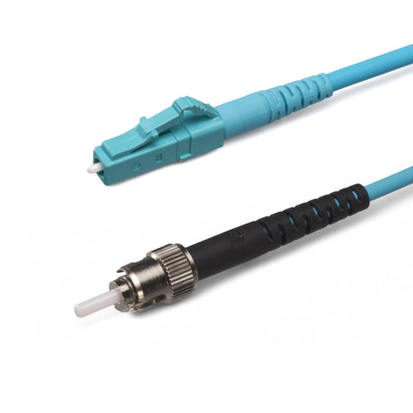 SpeedyFiberTX LC/UPC to ST/UPC Multimode OM4 Simplex Fiber Patch Cable | Corning ClearCurve OM4 50 µm Laser-Optimized Fiber |  Aqua Jacket ,Aqua  Connectors