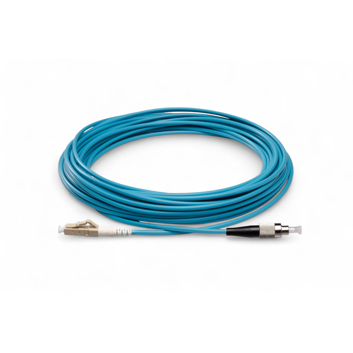 0.2dB LC/UPC to FC/UPC Multimode OM4 Simplex Fiber Patch Cable | Corning ClearCurve OM4 50 µm Laser-Optimized Fiber |  Aqua OFNR Jacket, Beige  Connectors