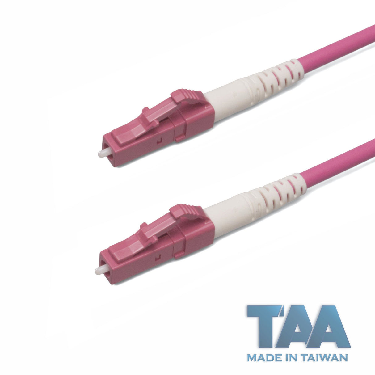 TAA合規 | 電信級 0.2dB  LC/UPC to LC/UPC 多模 OM4 單工光纖跳線 | 康寧纖芯 |  洋紅色 OFNR 外被, 洋紅色接頭