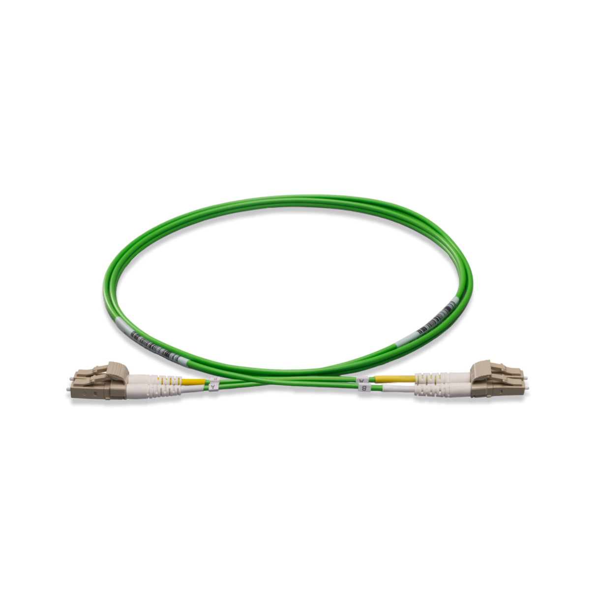 0.2dB LC/UPC to LC/UPC Multimode OM5 Duplex Fiber Patch Cable | OM5 50 µm Laser-Optimized Fiber |  Lime Green OFNR Jacket, Beige  Connectors