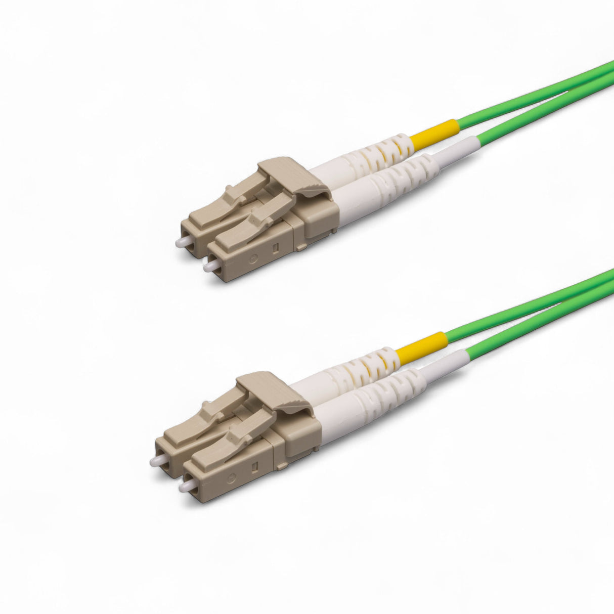 0.2dB LC/UPC to LC/UPC Multimode OM5 Duplex Fiber Patch Cable | OM5 50 µm Laser-Optimized Fiber |  Lime Green OFNR Jacket, Beige  Connectors