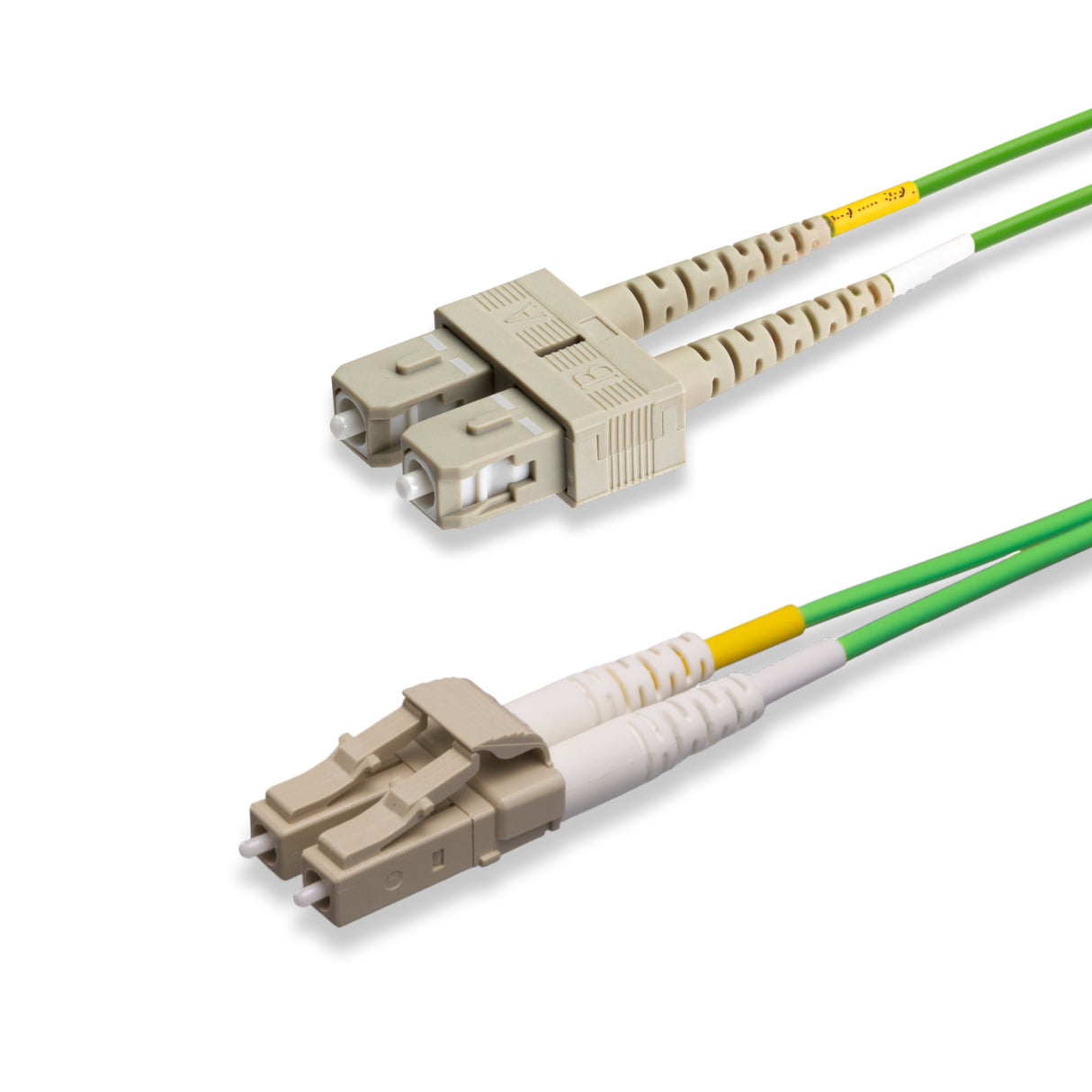 0.2dB LC/UPC to SC/UPC Multimode OM5 Duplex Fiber Patch Cable | OM5 50 µm Laser-Optimized Fiber |  Lime Green OFNR Jacket, Beige  Connectors