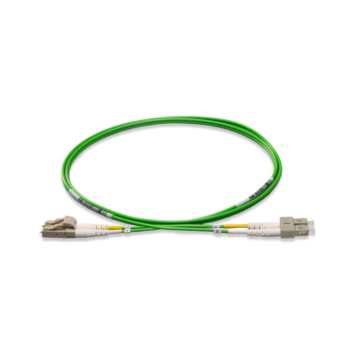 0.2dB LC/UPC to SC/UPC Multimode OM5 Duplex Fiber Patch Cable | OM5 50 µm Laser-Optimized Fiber |  Lime Green OFNR Jacket, Beige  Connectors