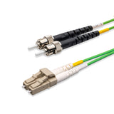 0.2dB LC/UPC to ST/UPC Multimode OM5 Duplex Fiber Patch Cable | OM5 50 µm Laser-Optimized Fiber |  Lime Green OFNR Jacket, Beige  Connectors