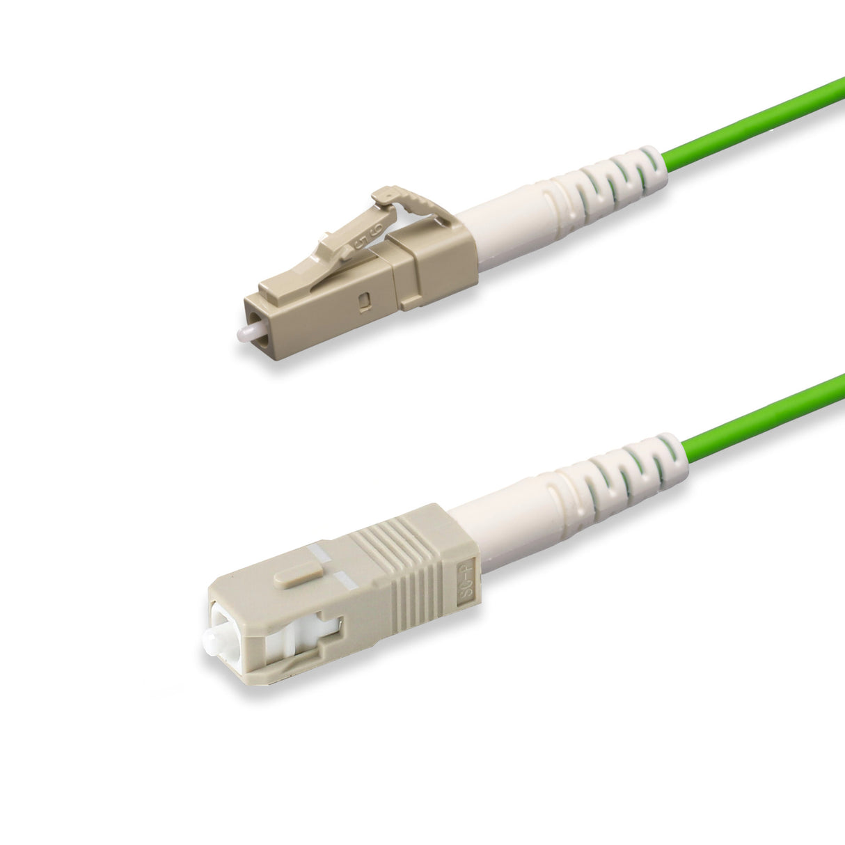 0.2dB LC/UPC to SC/UPC Multimode OM5 Simplex Fiber Patch Cable | OM5 50 µm Laser-Optimized Fiber |  Lime Green OFNR Jacket, Beige  Connectors