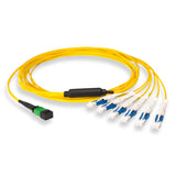 12-Fiber Non-Pinned MPO-12/APC to  6 x CS/UPC Breakout Cable | Corning® SMF-28® Ultra Single-mode Optical Fiber | OS1/OS2 Compatible | Type B, Green MPO Connector, Blue CS Connector, Yellow Cable Jacket | LSZH Jacket