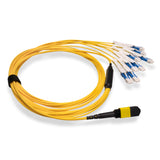 16-Fiber Non-Pinned MPO-16/APC to  8 x CS/UPC Breakout Cable | Corning® SMF-28® Ultra Single-mode Optical Fiber | OS1/OS2 Compatible | Crossover, Yellow MPO Connector, Blue CS Connector, Yellow Cable Jacket | LSZH Jacket