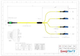 8-Fiber Non-Pinned MPO/APC to  4 x MDC/UPC Fanout Cable | Corning® SMF-28® Ultra Single-mode Optical Fiber | OS1/OS2 Compatible | Type B, Green MPO Connector, Blue MDC Connector, Yellow Cable Jacket | LSZH Jacket