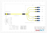 12-Fiber Non-Pinned MPO/APC to  6 x MDC/UPC Fanout Cable | Corning® SMF-28® Ultra Single-mode Optical Fiber | OS1/OS2 Compatible | Type B, Yellow MPO Connector, Blue MDC Connector, Yellow Cable Jacket | OFNP Jacket
