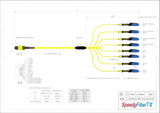 16-Fiber Non-Pinned MPO/APC to  8 x MDC/UPC Fanout Cable | Corning® SMF-28® Ultra Single-mode Optical Fiber | OS1/OS2 Compatible | Crossover, Yellow MPO Connector, Blue MDC Connector, Yellow Cable Jacket | OFNR Jacket