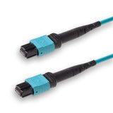 12-Fiber Low Loss Non-Pinned MPO/UPC to Non-Pinned MPO/UPC Jumper | Corning® ClearCurve® OM4 Multimode Optical Fiber | Type B, Aqua MPO Connectors, Aqua Cable Jacket | OFNP Jacket