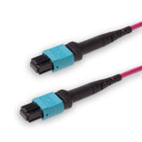 8-Fiber Low Loss Non-Pinned MPO/UPC to Non-Pinned MPO/UPC Jumper | Corning® ClearCurve® OM4 Multimode Optical Fiber | Type B, Aqua MPO-12 Connectors, Magenta Cable Jacket | LSZH Jacket