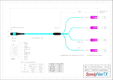 8-Fiber Low Loss Non-Pinned MPO/UPC to 4 x LC Uniboot/UPC Duplex QSFP Type Breakout Cable | Corning ClearCurve OM4 Multimode Optical Fiber | Type B, Aqua MPO Connector, Magenta LC Uniboot Connector, Aqua OFNP Cable Jacket