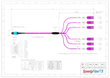 12-Fiber Low Loss Non-Pinned MPO/UPC to 6 x LC Uniboot/UPC Duplex QSFP Type Breakout Cable | Corning ClearCurve OM4 Multimode Optical Fiber | Type B, Aqua MPO Connector, Magenta LC Uniboot Connector, Magenta OFNP Cable Jacket