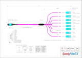16-Fiber Low Loss Non-Pinned MPO/UPC to 8 x LC Uniboot/UPC Duplex QSFP Type Breakout Cable | Corning ClearCurve OM4 Multimode Optical Fiber | Crossover, Aqua MPO Connector, Aqua LC Uniboot Connector, Magenta OFNP Cable Jacket