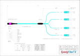 8-Fiber Low Loss Non-Pinned MPO/UPC to 4 x LC Uniboot/UPC Duplex QSFP Type Breakout Cable | Corning ClearCurve OM4 Multimode Optical Fiber | Type B, Magenta MPO Connector, Aqua LC Uniboot Connector, Aqua OFNP Cable Jacket