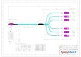 12-Fiber Low Loss Non-Pinned MPO/UPC to 6 x LC Uniboot/UPC Duplex QSFP Type Breakout Cable | Corning ClearCurve OM4 Multimode Optical Fiber | Type B, Magenta MPO Connector, Magenta LC Uniboot Connector, Aqua OFNP Cable Jacket