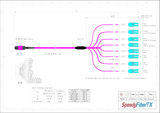 16-Fiber Low Loss Non-Pinned MPO/UPC to 8 x LC Uniboot/UPC Duplex QSFP Type Breakout Cable | Corning ClearCurve OM4 Multimode Optical Fiber | Crossover, Magenta MPO Connector, Aqua LC Uniboot Connector, Magenta OFNP Cable Jacket
