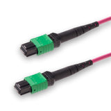 8-Fiber Low Loss Non-Pinned MPO/APC to Non-Pinned MPO/APC Jumper | Corning® ClearCurve® OM4 Multimode Optical Fiber | Type B, Green MPO-12 Connectors, Magenta Cable Jacket | LSZH Jacket