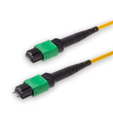 12-Fiber Low Loss Pinned MPO/APC to Non-Pinned MPO/APC Jumper | Corning® SMF-28® Ultra Single-mode Optical Fiber | OS1/OS2 Compatible | Type B, Green MPO Connectors, Yellow Cable Jacket | OFNP Jacket