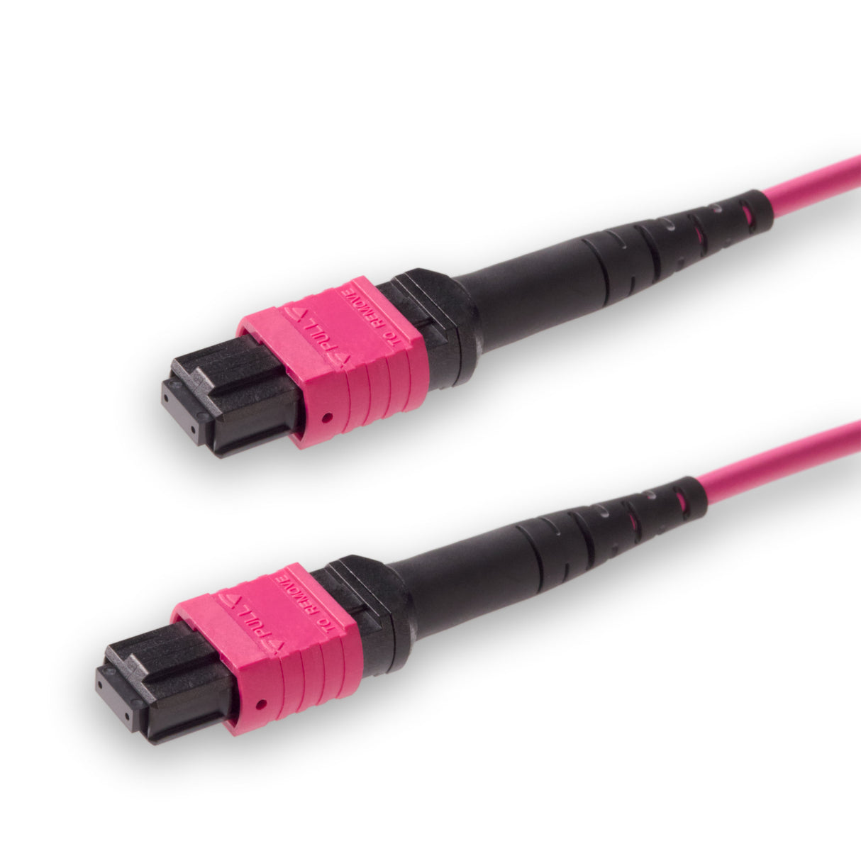 8-Fiber Low Loss Non-Pinned MPO/UPC to Non-Pinned MPO/UPC Jumper | Corning® ClearCurve® OM4 Multimode Optical Fiber | Type B, Magenta MPO-12 Connectors, Magenta Cable Jacket | LSZH Jacket