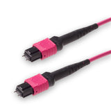 12-Fiber Low Loss Pinned MPO/UPC to Pinned MPO/UPC Jumper | Corning® ClearCurve® OM4 Multimode Optical Fiber | Type A, Magenta MPO Connectors, Magenta Cable Jacket | OFNP Jacket