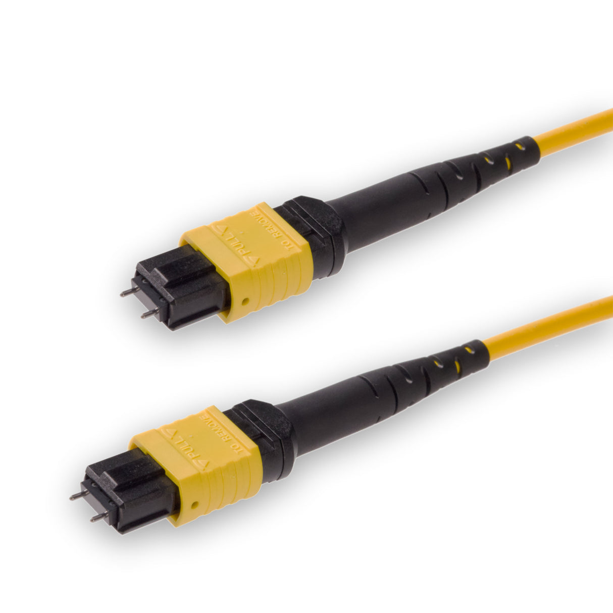 12-Fiber Low Loss Pinned MPO/APC to Pinned MPO/APC Jumper | Corning® SMF-28® Ultra Single-mode Optical Fiber | OS1/OS2 Compatible | Type B, Yellow MPO Connectors, Yellow Cable Jacket | LSZH Jacket