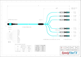12-Fiber Non-Pinned MPO-12/UPC to  6 x CS/UPC Breakout Cable | Corning® ClearCurve® OM4 Multimode Optical Fiber | Type B, Aqua MPO Connector, Aqua CS Connector, Aqua Cable Jacket | LSZH Jacket