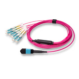 12-Fiber Non-Pinned MPO-12/UPC to  6 x CS/UPC Breakout Cable | Corning® ClearCurve® OM4 Multimode Optical Fiber | Type B, Aqua MPO Connector, Aqua CS Connector, Magenta Cable Jacket | OFNR Jacket