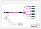 16-Fiber Non-Pinned MPO-16/UPC to  8 x CS/UPC Breakout Cable | Corning® ClearCurve® OM4 Multimode Optical Fiber | Crossover, Aqua MPO Connector, Aqua CS Connector, Magenta Cable Jacket | OFNP Jacket